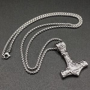 Stainless Steel Thors Hammer Necklace Viking Norse Mythology Birthday Gift NEW!